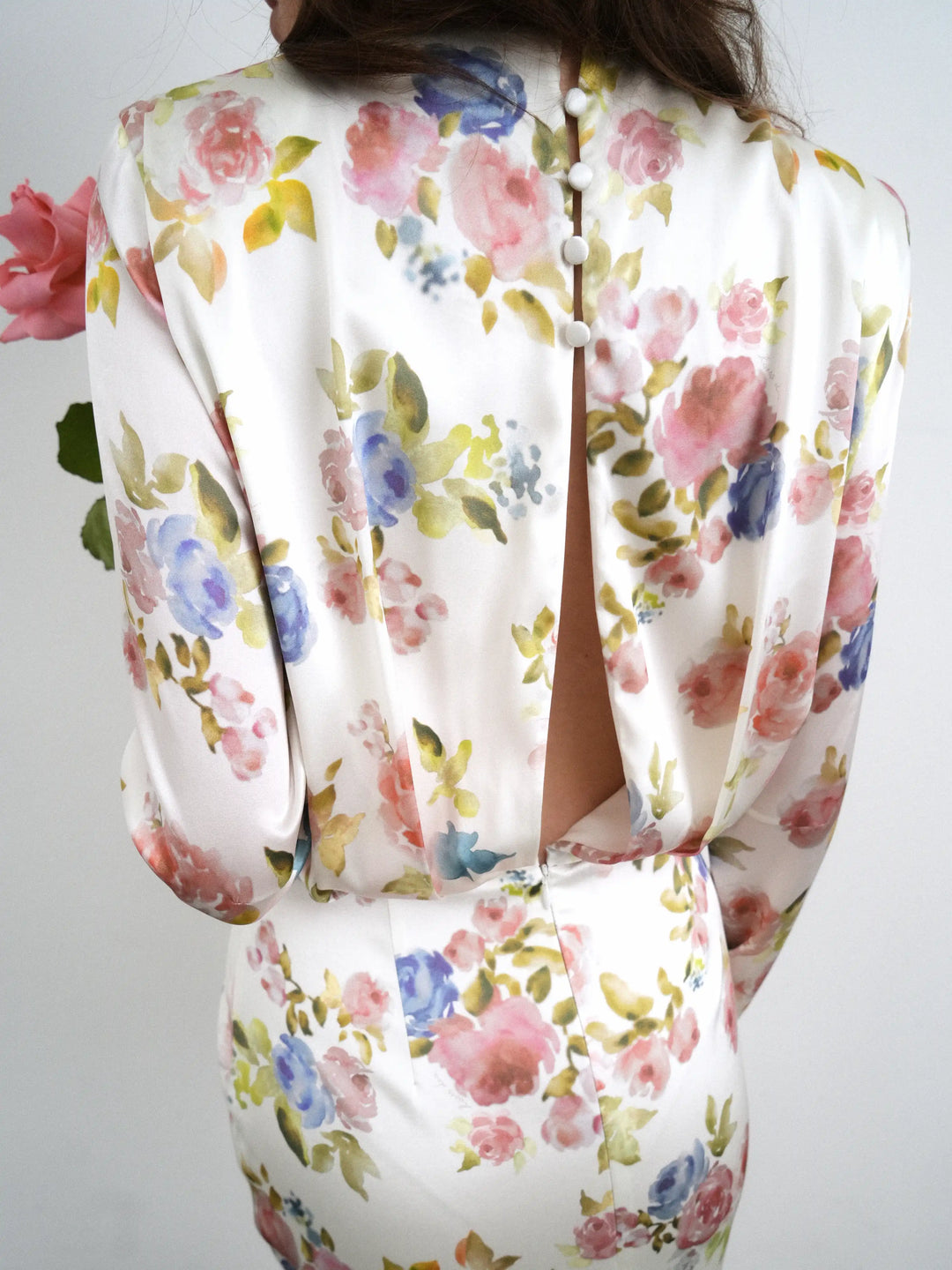 Jasmine maxi, milky satin maxi dress with a floral print