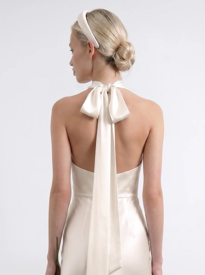 Alia maxi, silk satin maxi dress in ivory