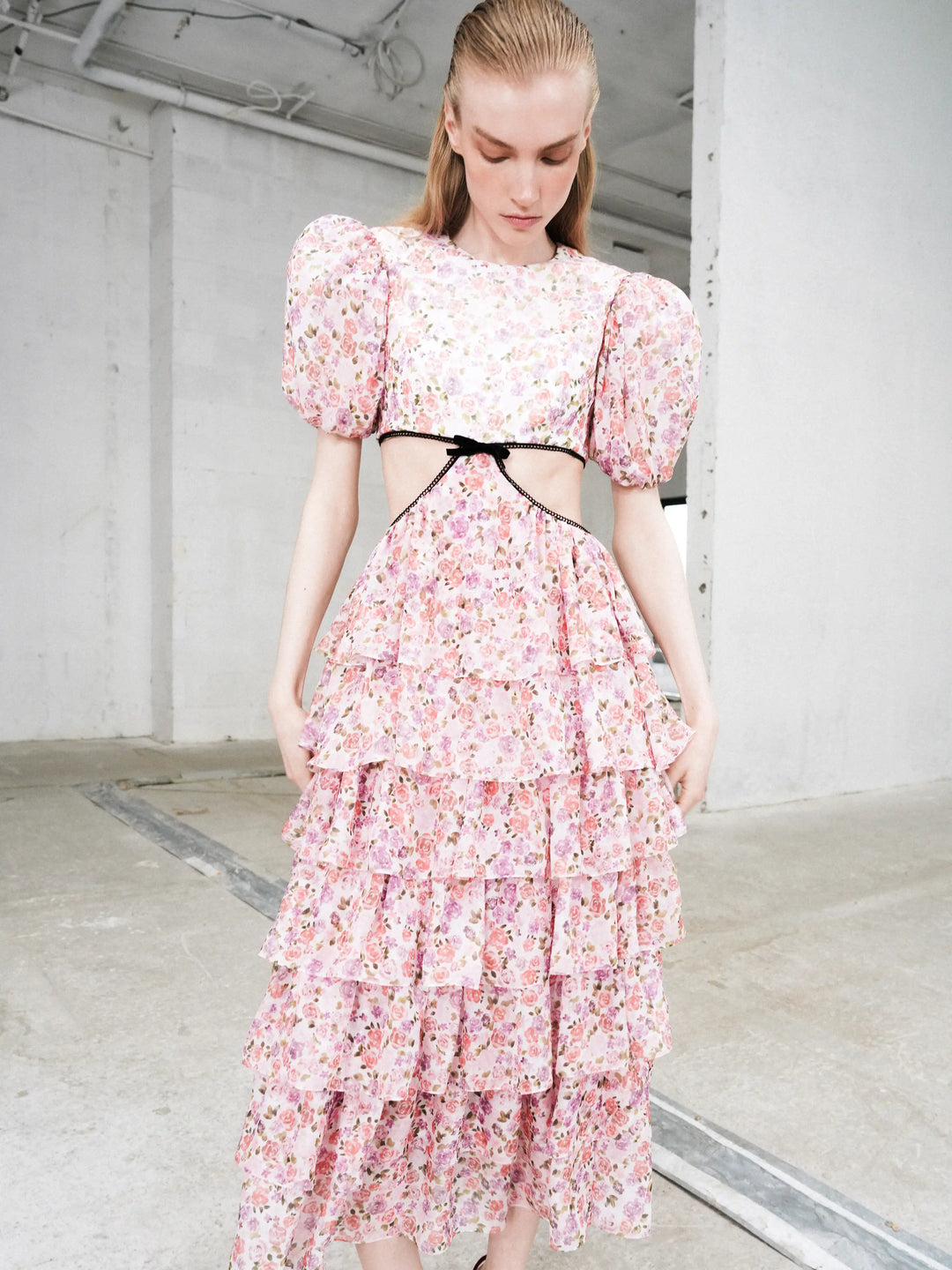 Kylie midi, midi dress in milky chiffon with a floral print