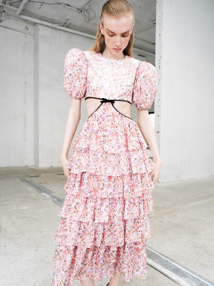 Kylie midi, midi dress in milky chiffon with a floral print