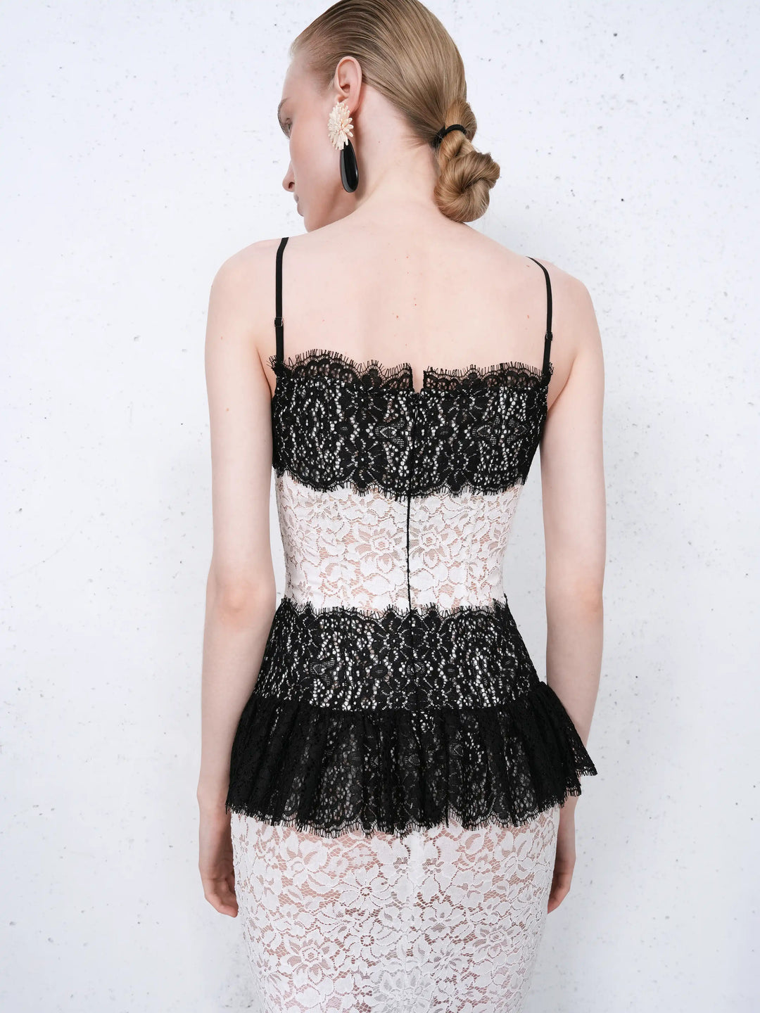 Andrea midi, dress in white and black lace