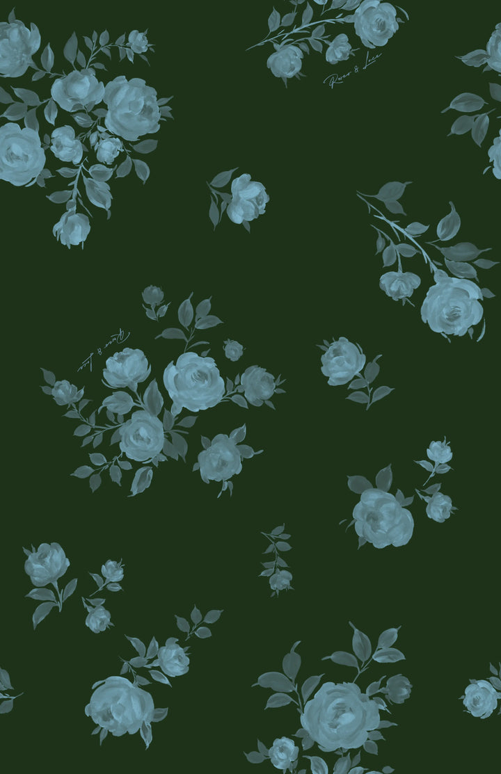 Esty maxi, maxi dress made of dark green satin with a floral print