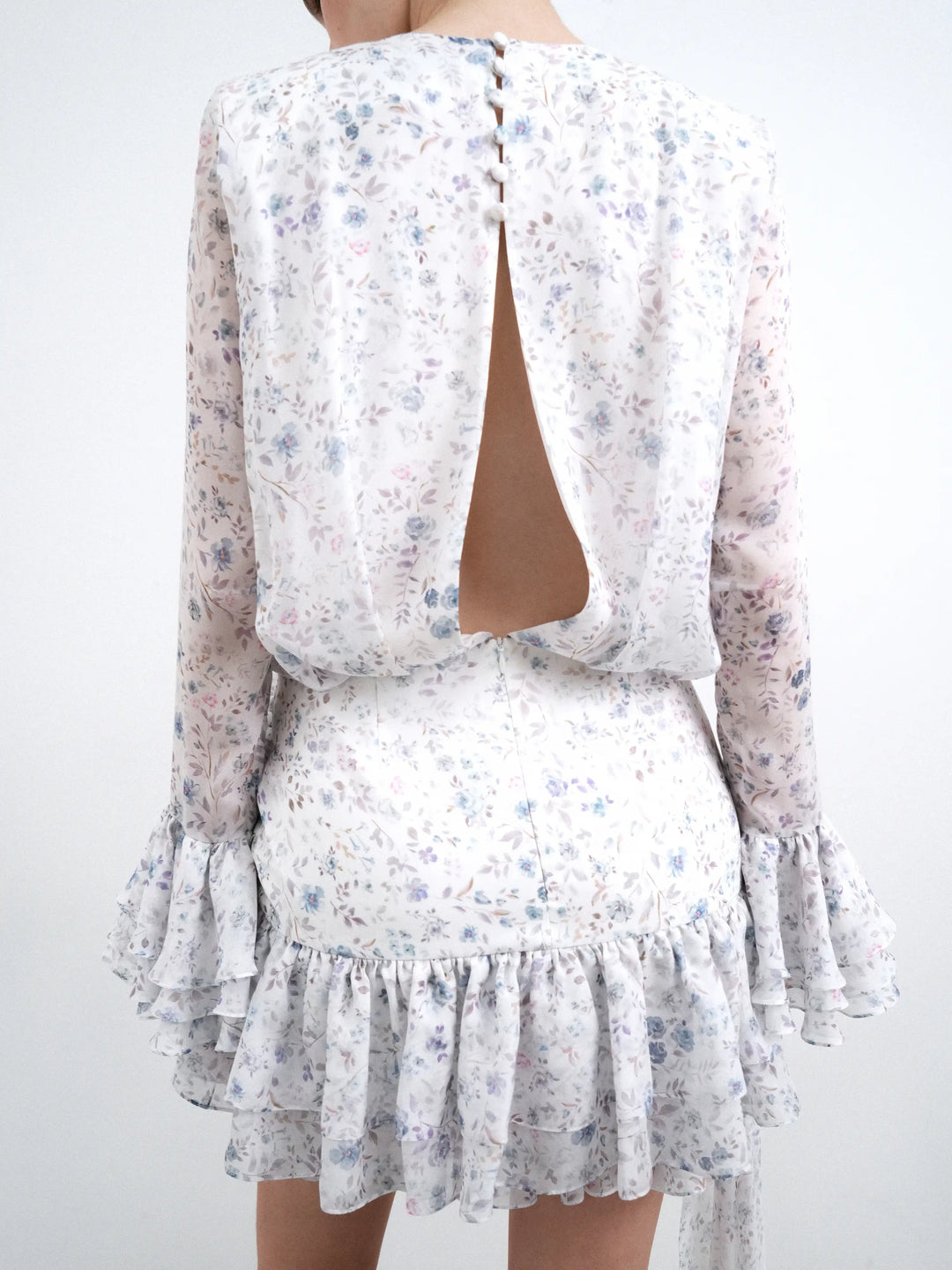 Mira mini, milky chiffon mini dress with a floral print