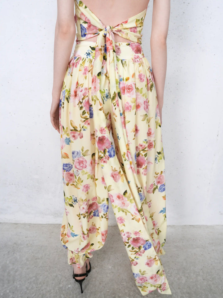 Esty top, top in pale yellow crepe de chine with a floral print