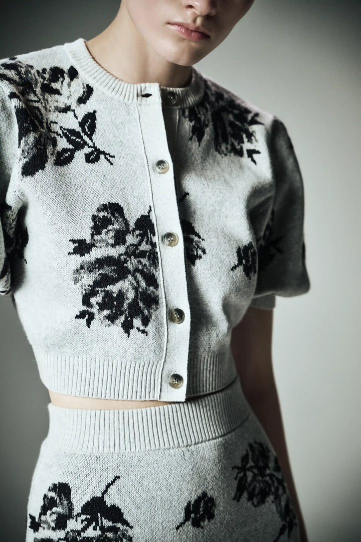 Charlize-Dorothy, knitted set made of gray cotton with floral print