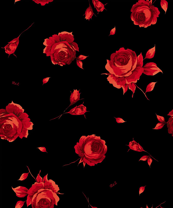 Letici, black chiffon scarf with a floral print