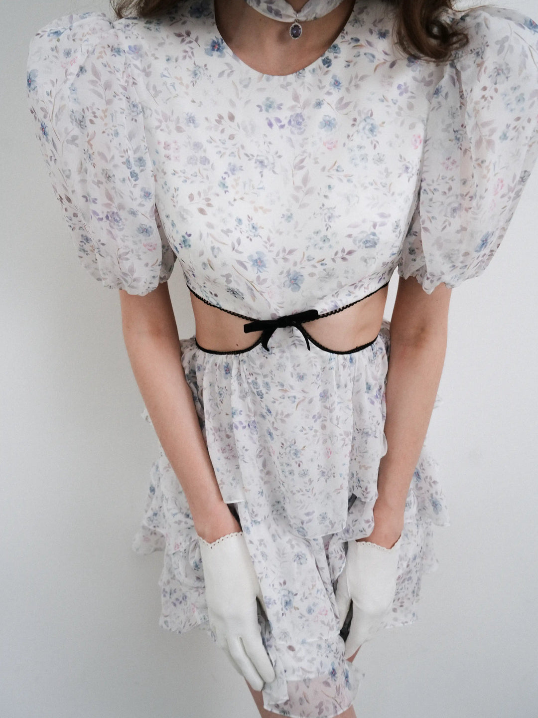 Kylie mini, milky chiffon mini dress with a floral print