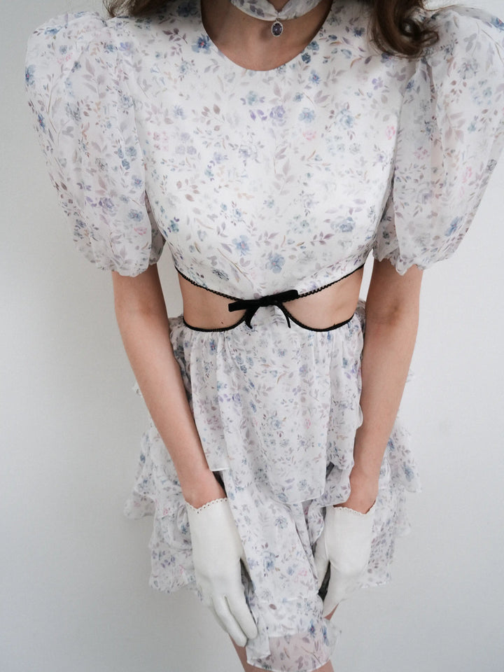 Kylie mini, milky chiffon mini dress with a floral print