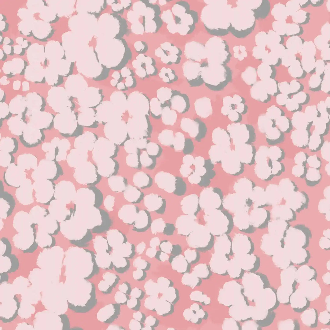 Olivia, pink crepe de chine midi skirt with medium milky flowers