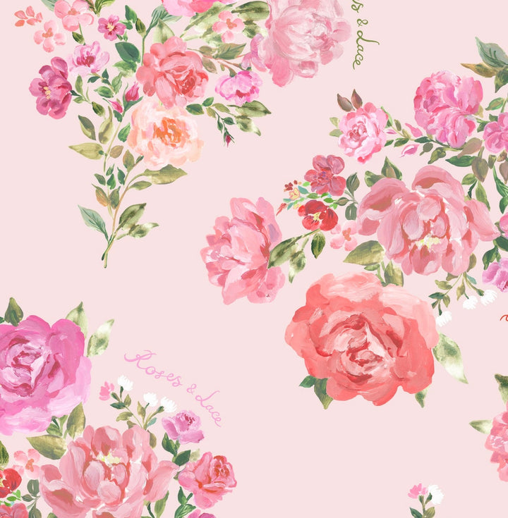 Luana, light pink ribbon with medium pink flowers