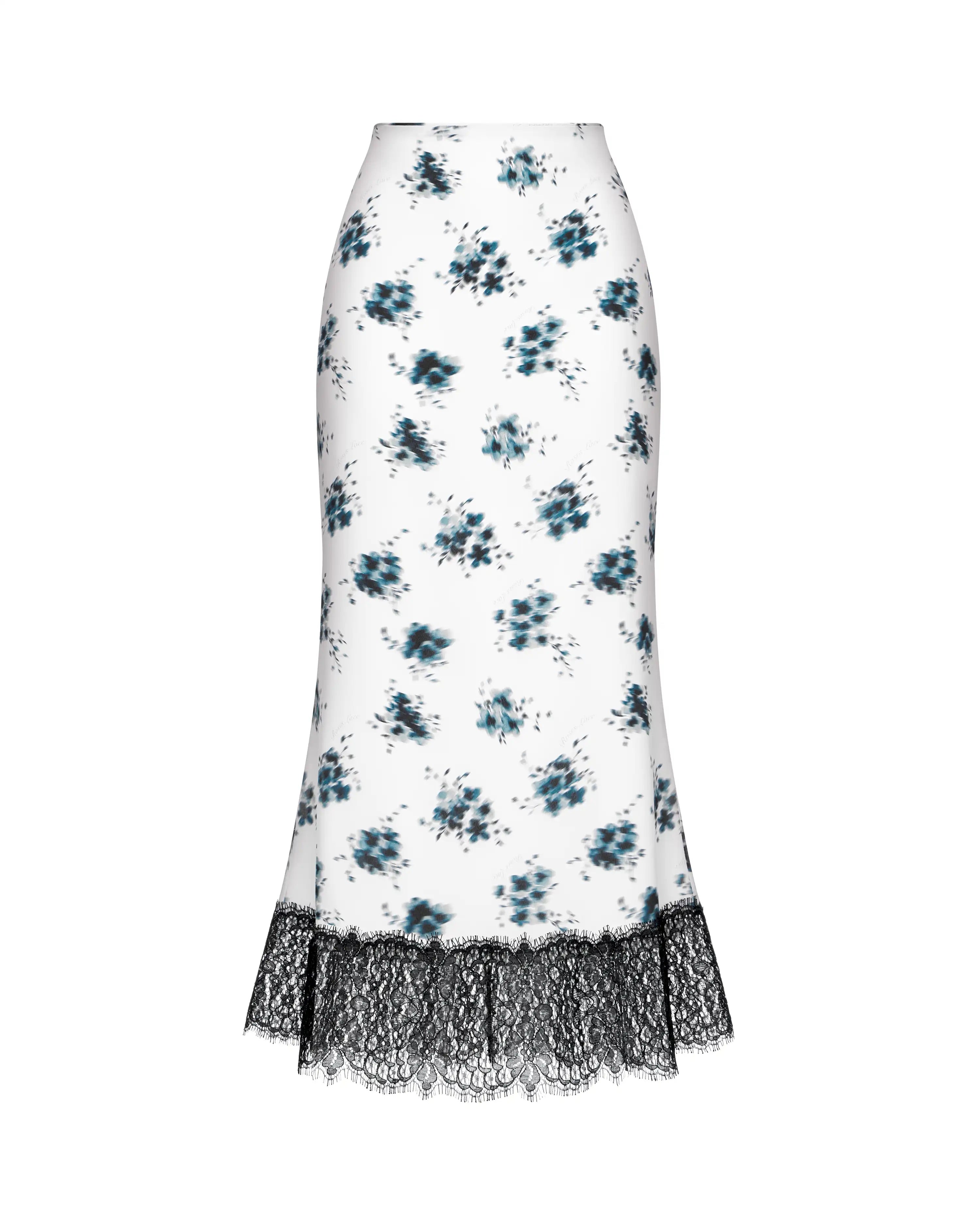 Kerelin midi, ivory crepe de chine midi skirt with medium floral print