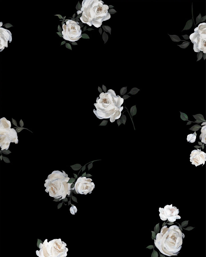 Cecil midi, black satin midi dress with floral print