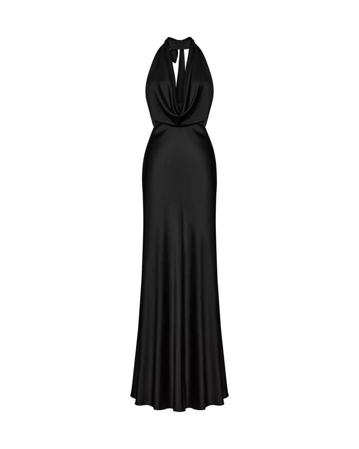 Alia maxi, maxi dress made of black satin