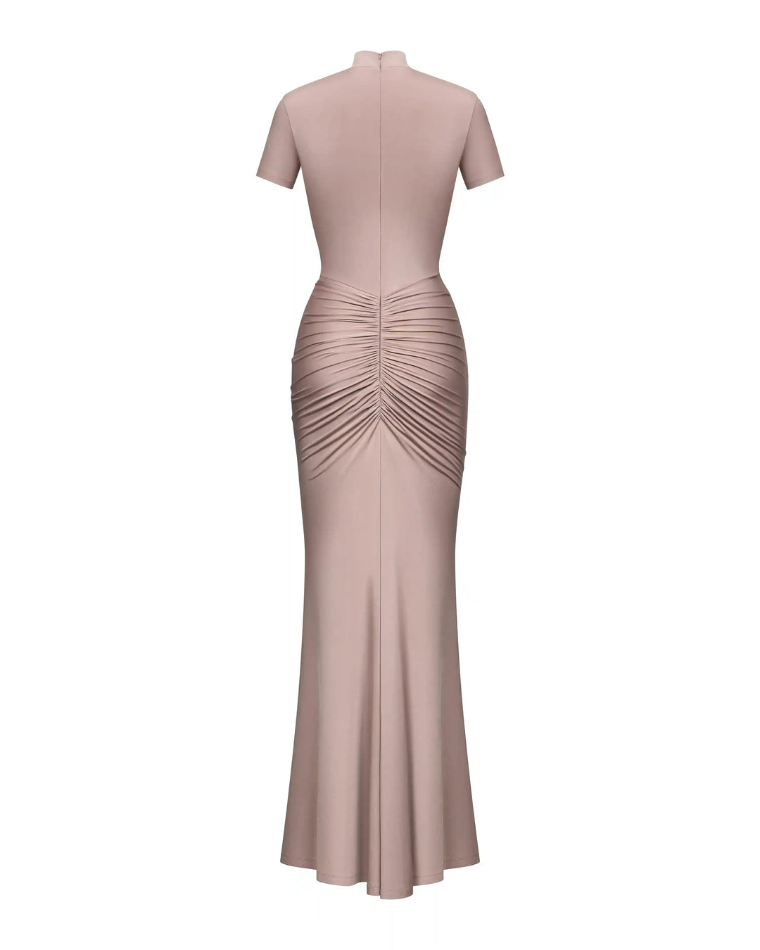 Amanda maxi, maxi dress with short sleeves made of beige biflex