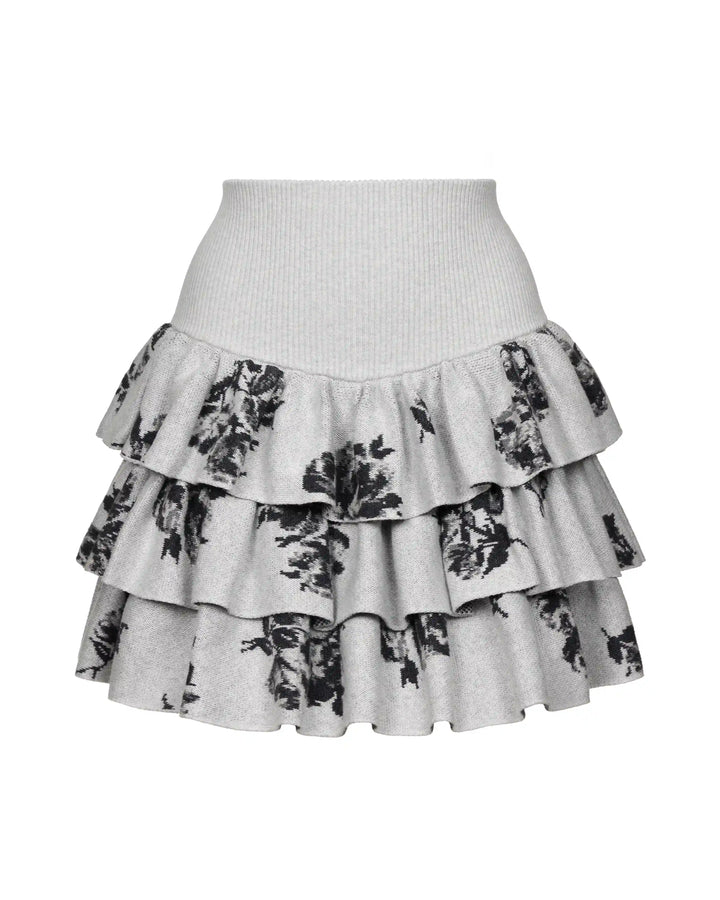 Charlize-Becky, knitted set made of gray cotton with floral print