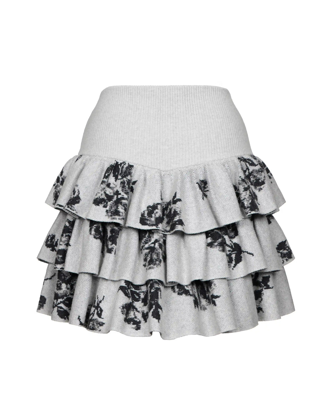 Charlize-Becky, knitted set made of gray cotton with floral print