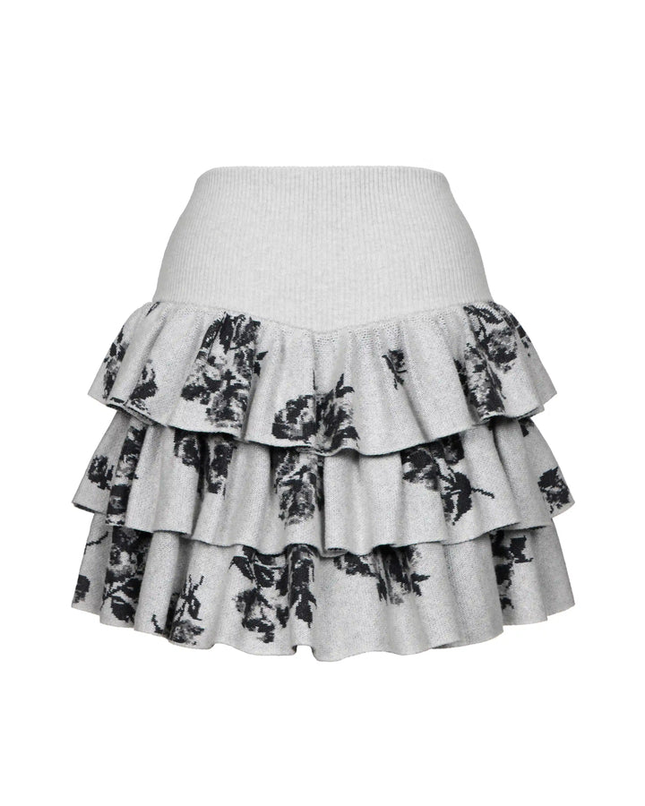 Charlize-Becky, knitted set made of gray cotton with floral print