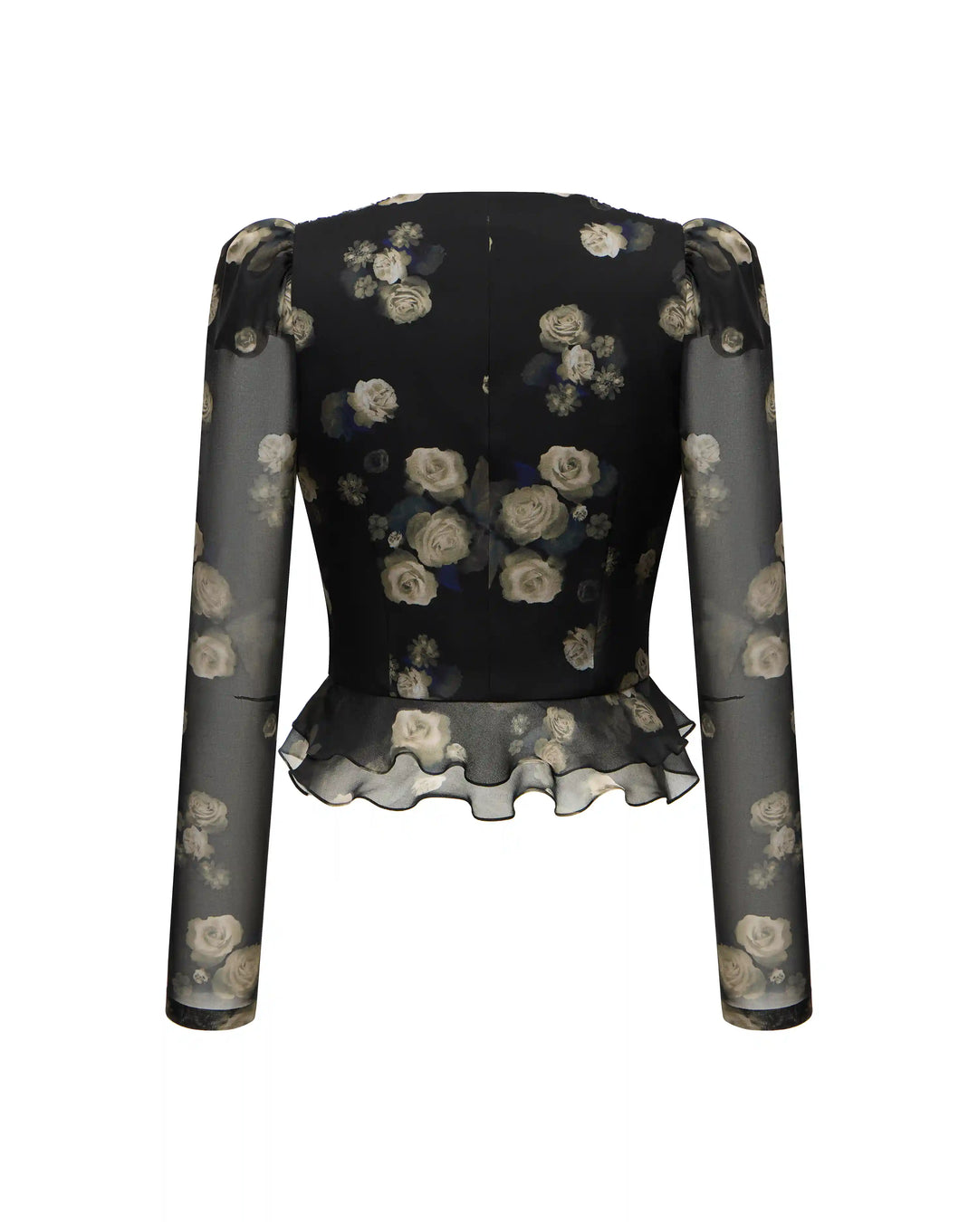 Carolina, blouse made of black chiffon with floral print