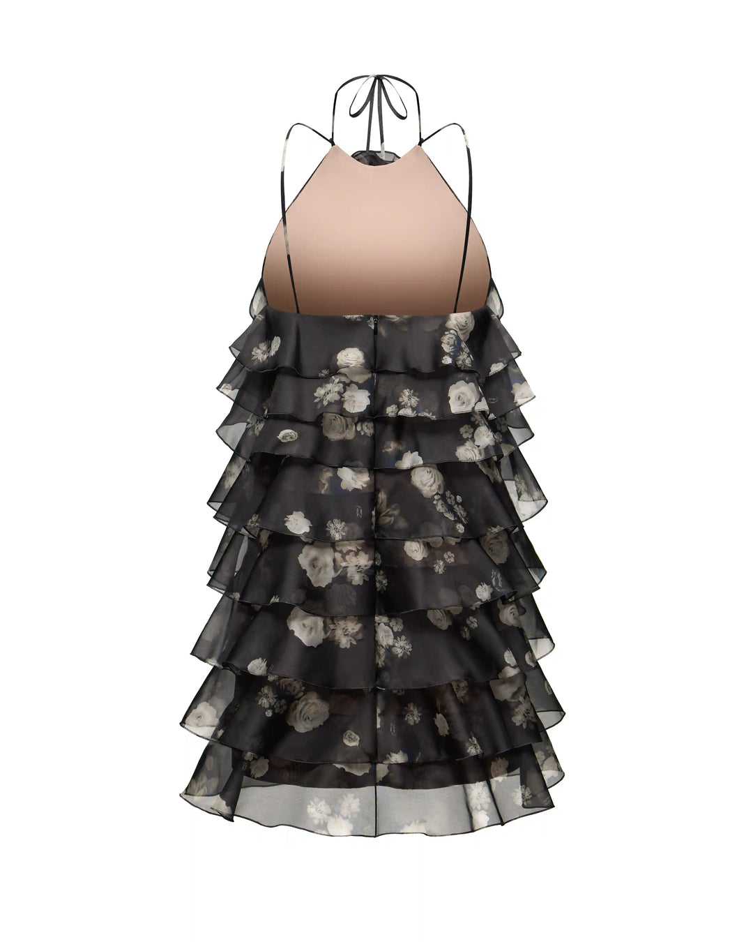 Dahlia, mini dress made of black organza with floral print