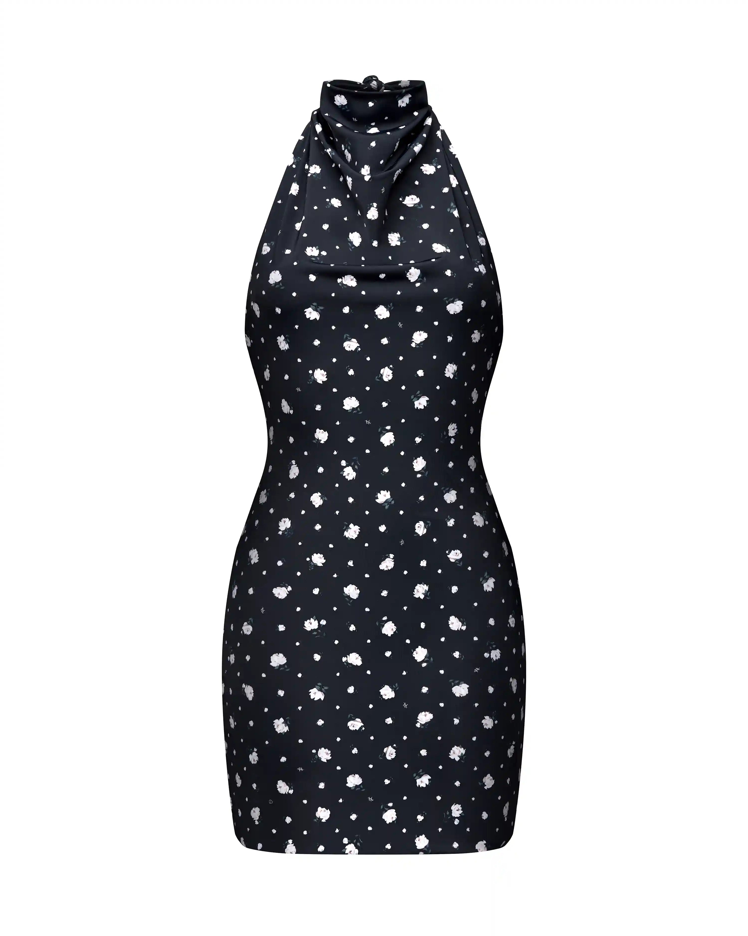 Esty mini, mini dress made of black biflex with small floral print