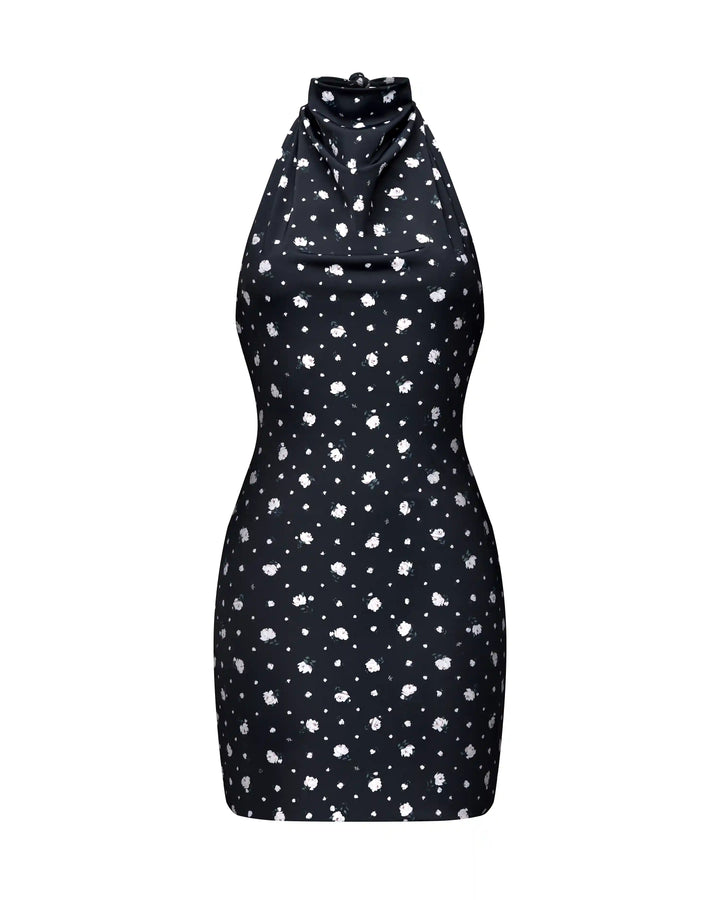 Esty mini, mini dress made of black biflex with small floral print