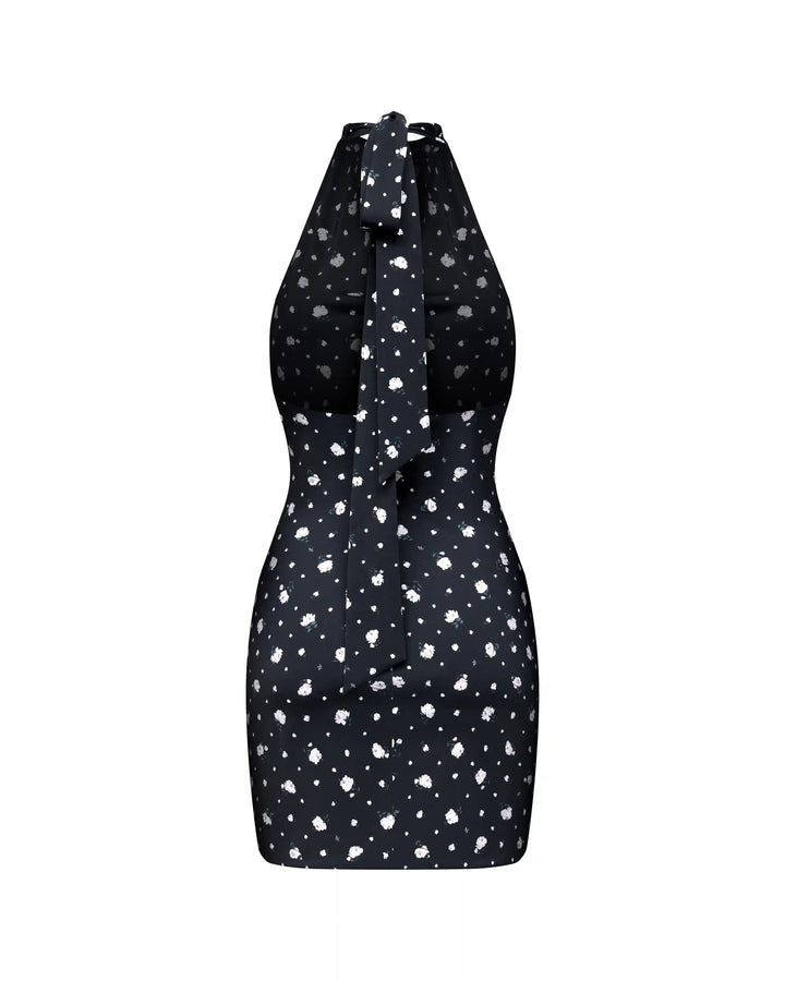 Esty mini, mini dress made of black biflex with small floral print