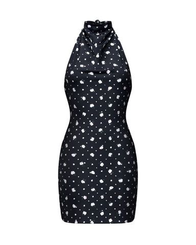 Esty mini, mini dress made of black biflex with small floral print