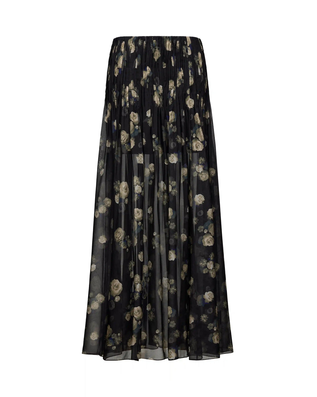 Iya, maxi skirt made of black chiffon with floral print