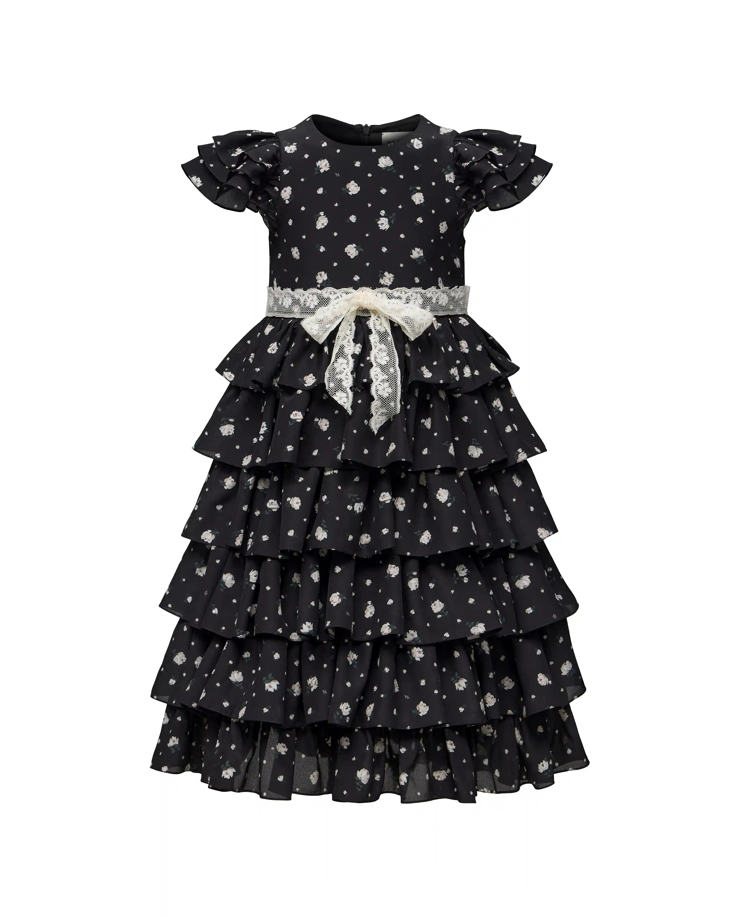 Ava lace, children's dress made of crepe de chine with small floral print