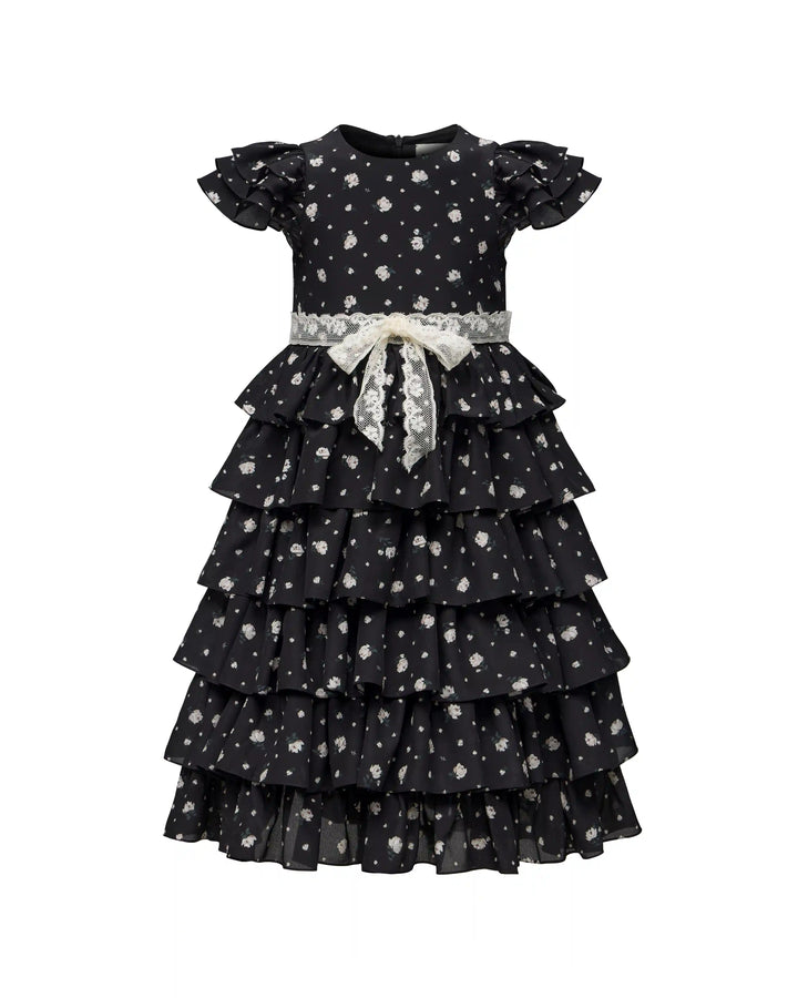 Ava lace, children's dress made of crepe de chine with small floral print