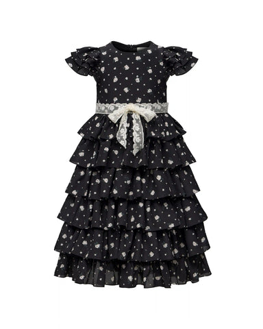 Ava lace, children's dress made of crepe de chine with small floral print