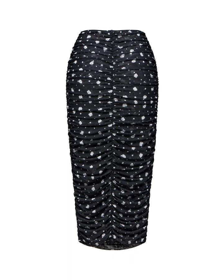 Lia midi, midi skirt made of black mesh with small floral print