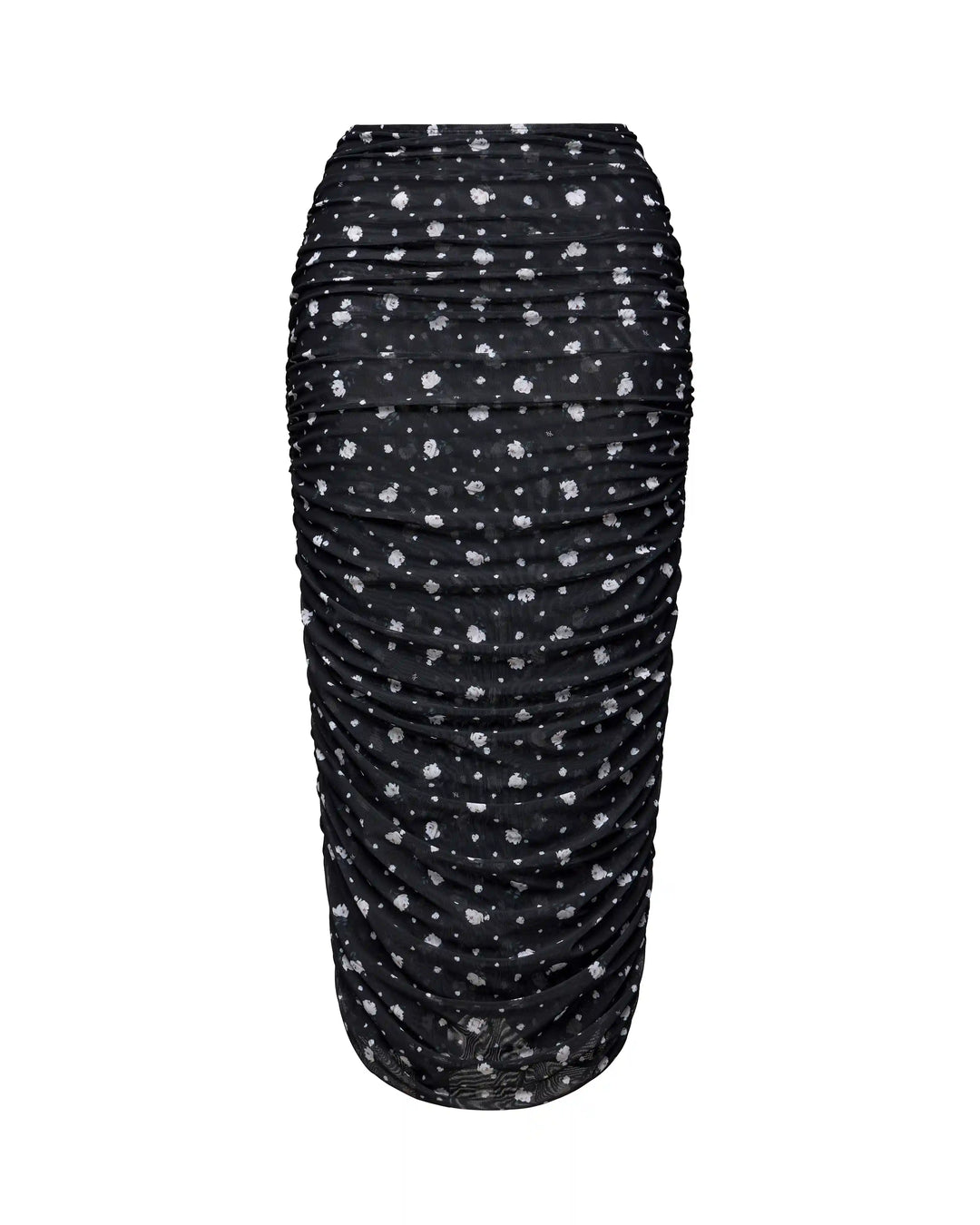 Lia midi, midi skirt made of black mesh with small floral print