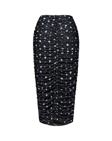 Lia midi, midi skirt made of black mesh with small floral print