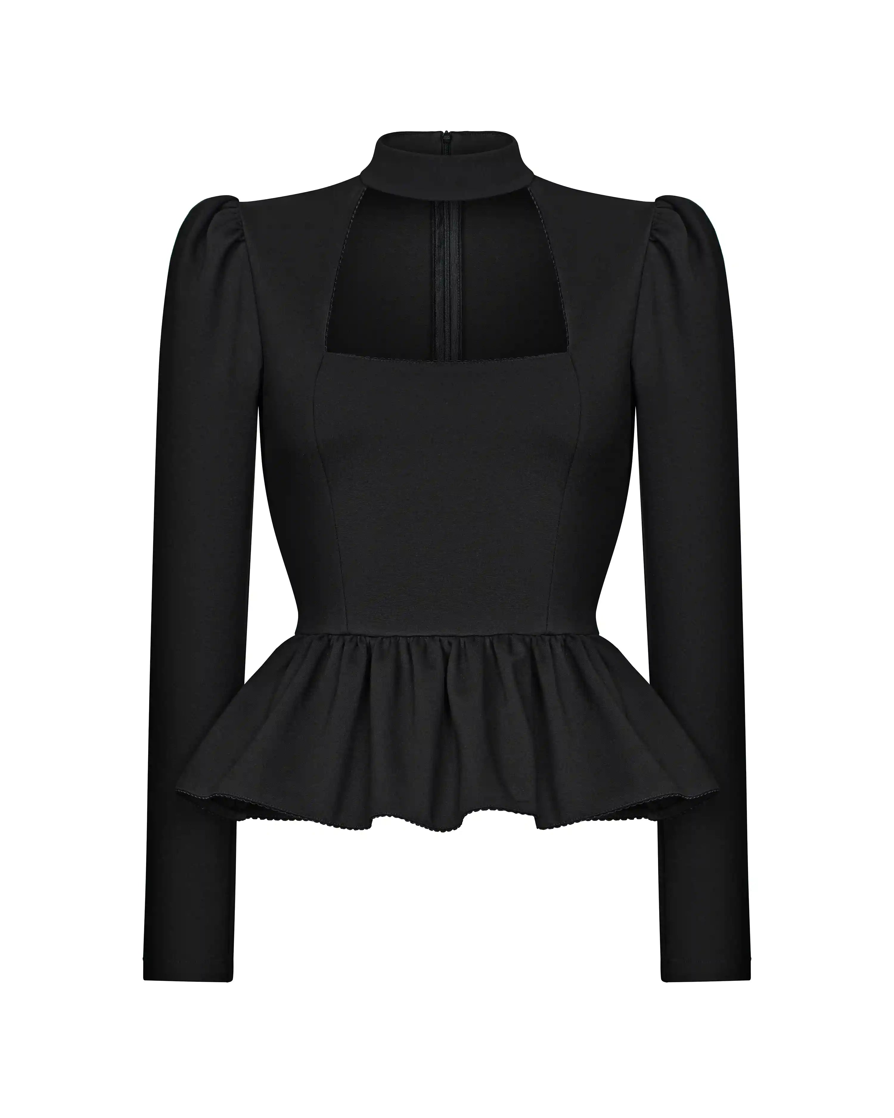 Lyra, top with long sleeves and a choker made of black jersey