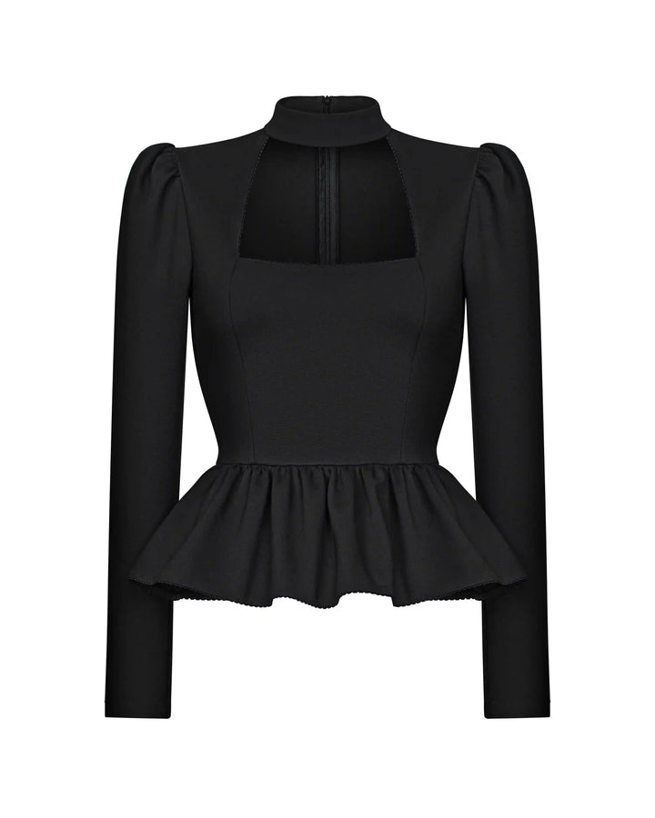 Lyra, top with long sleeves and a choker made of black jersey