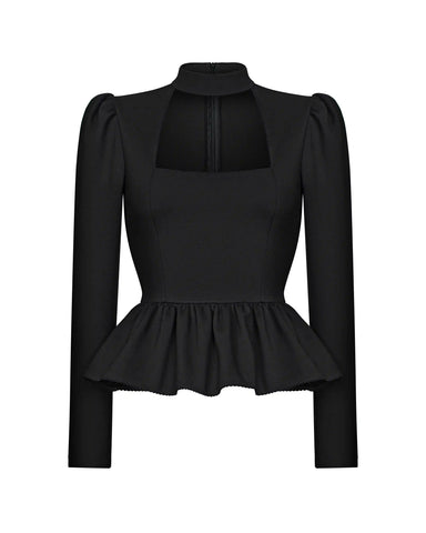 Lyra, top with long sleeves and a choker made of black jersey
