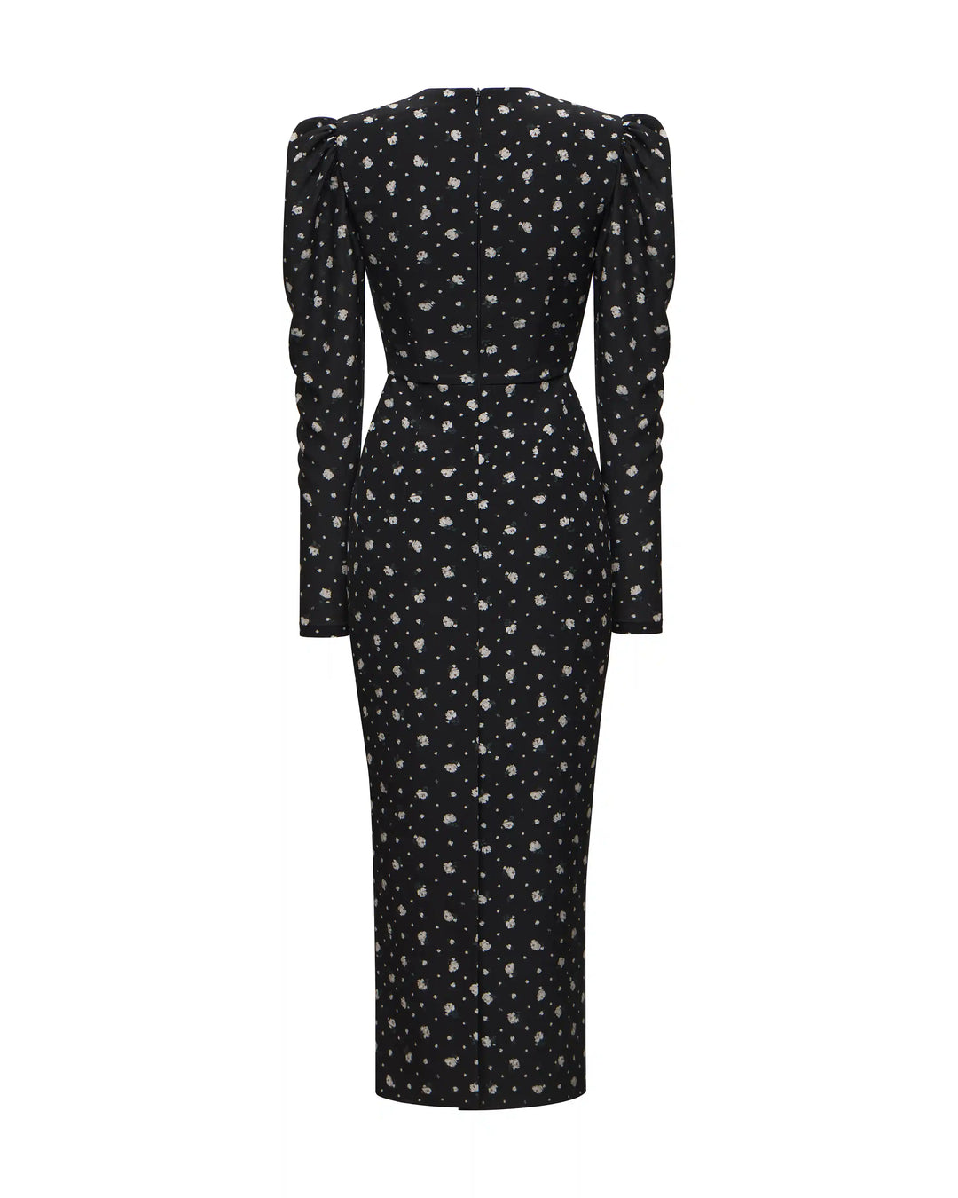 Macel midi, dress made of black crepe de chine with small floral print