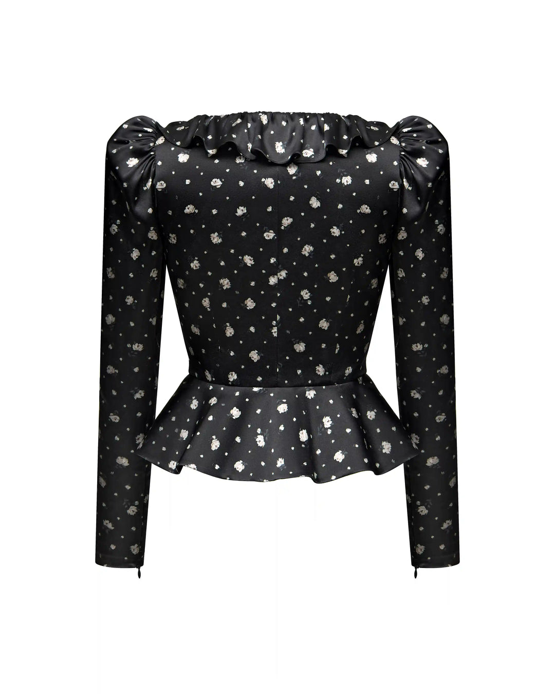 Ri, jacket made of black satin with small floral print