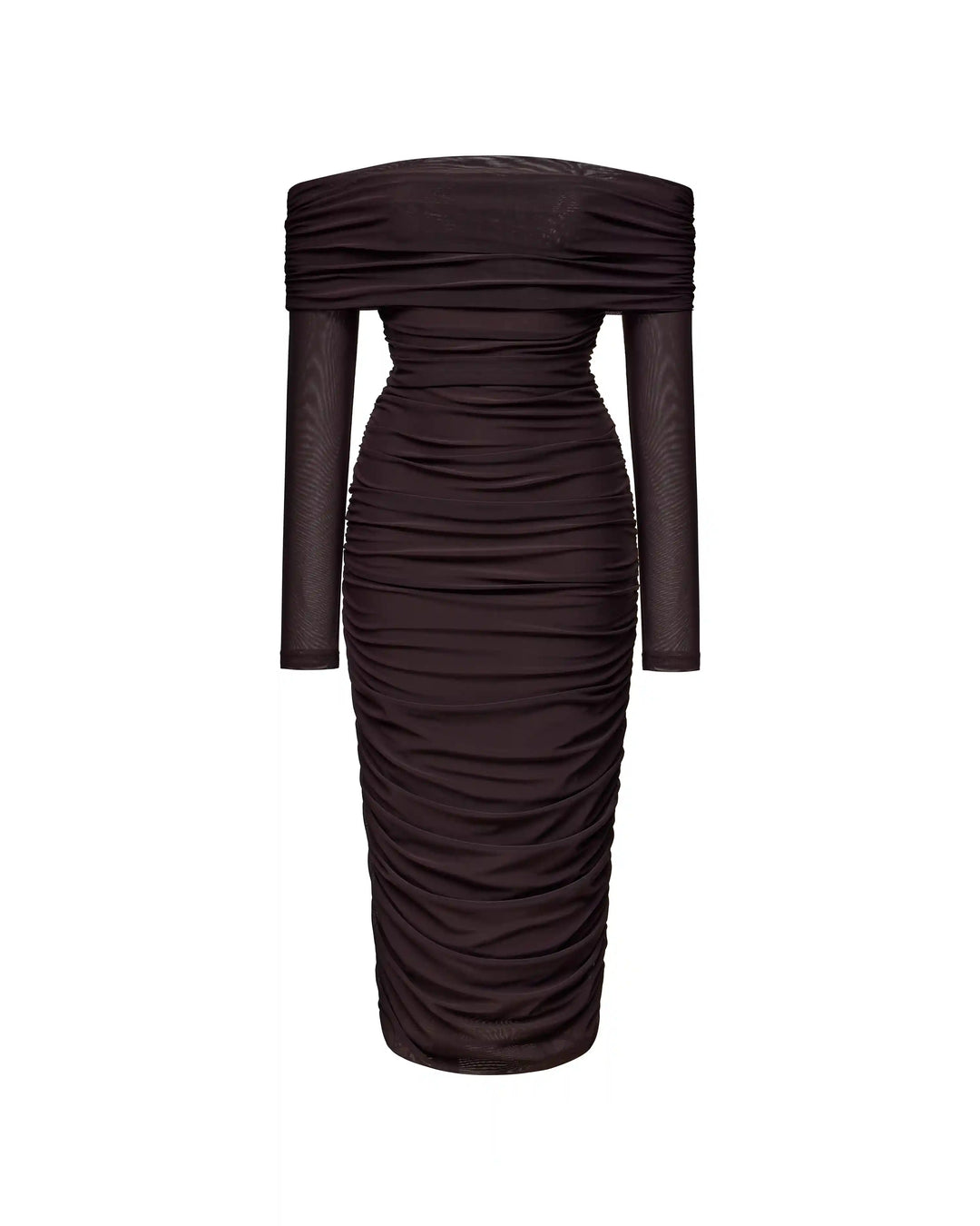 Iry midi, draped midi dress with long sleeves made of chocolate mesh