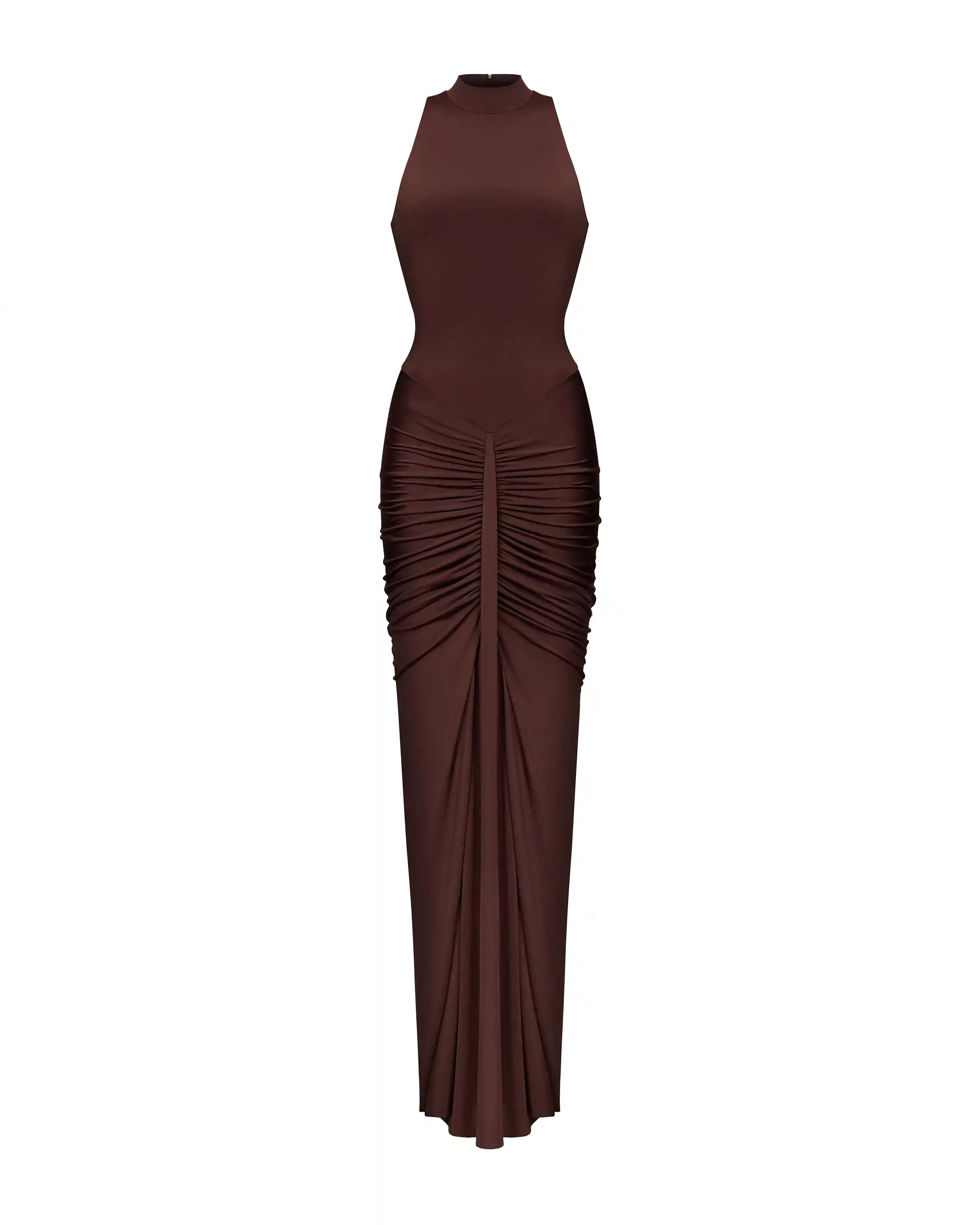 Ivy, maxi dress made of chocolate biflex
