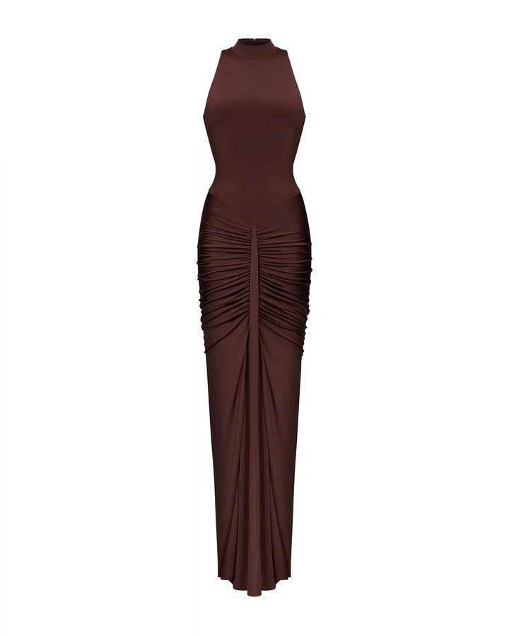 Ivy, maxi dress made of chocolate biflex