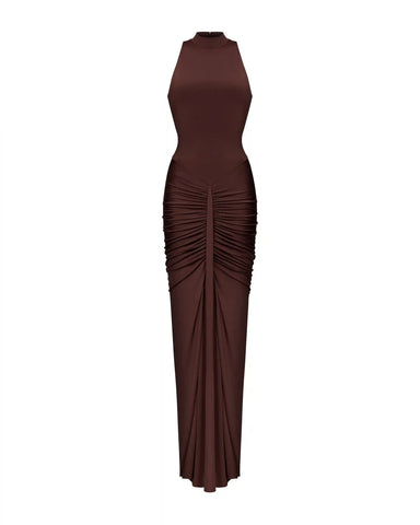 Ivy, maxi dress made of chocolate biflex