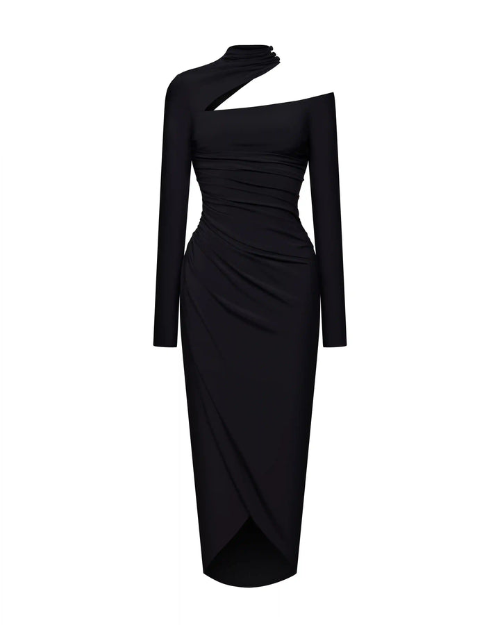 Jennifer midi, midi dress with long sleeves made of black biflex