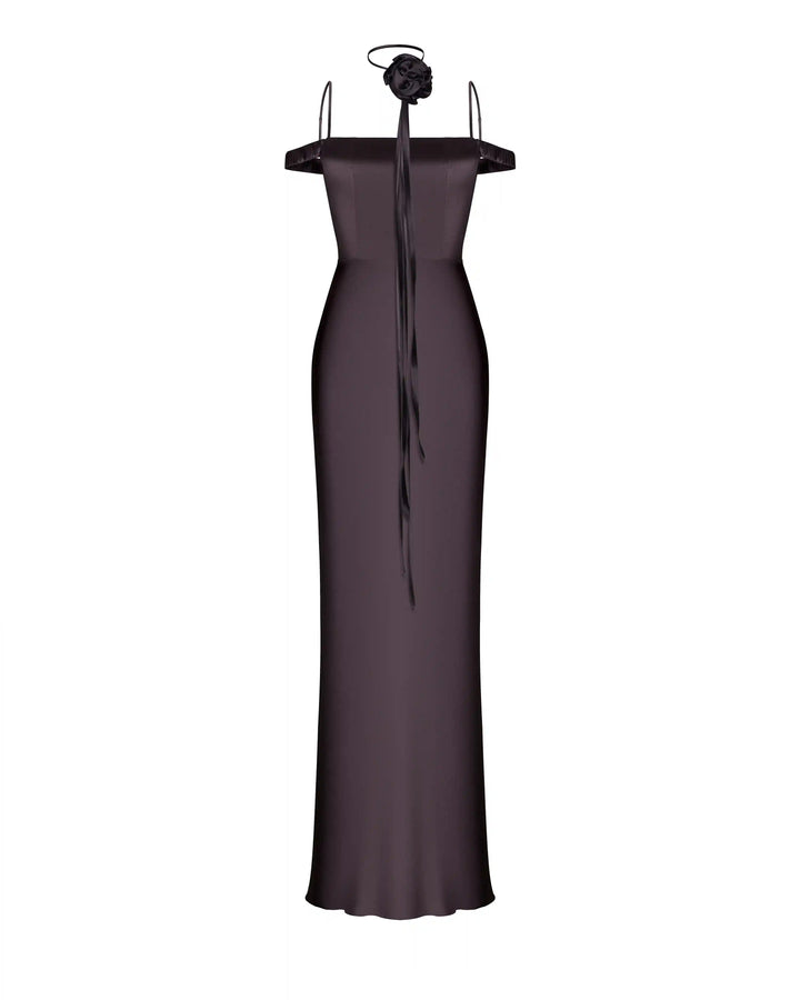 Melany maxi, maxi dress made of chocolate satin