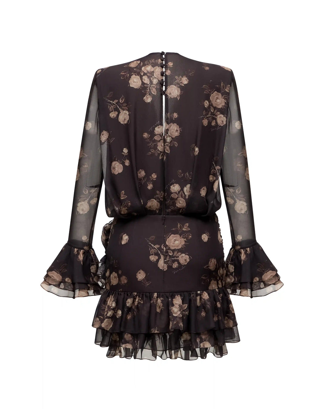 Mira, mini dress made of chocolate chiffon with floral print