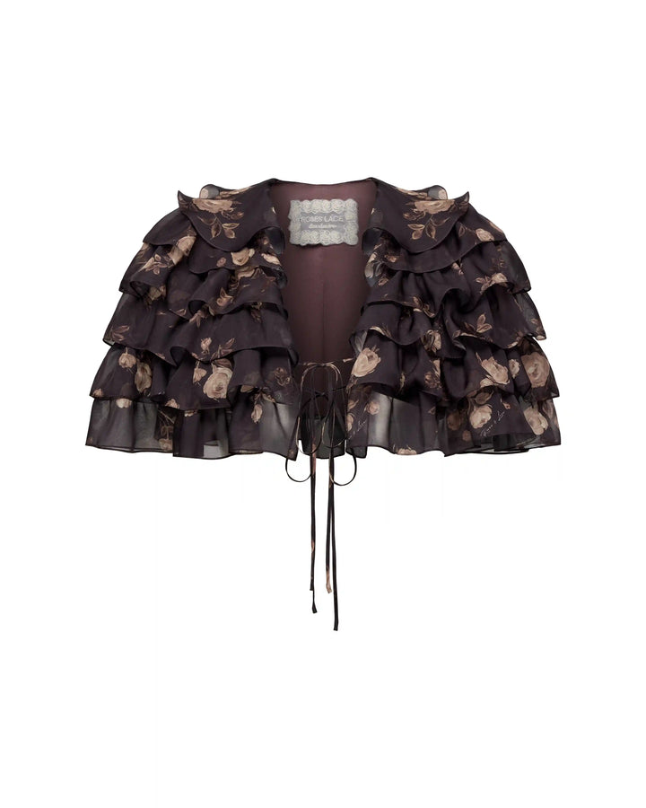 Muza, crop top made of chocolate chiffon with floral print