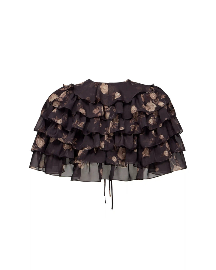 Muza, crop top made of chocolate chiffon with floral print