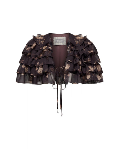 Muza, crop top made of chocolate chiffon with floral print
