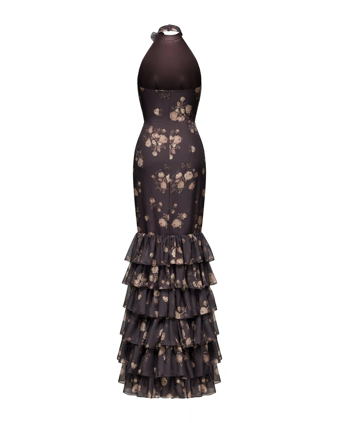 Rozalia, maxi dress made of chocolate chiffon with floral print